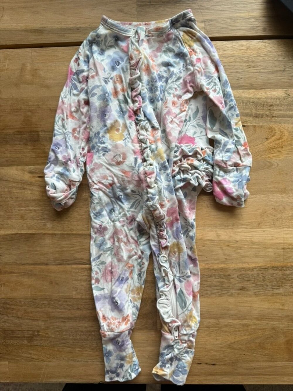 Little Sleepies floral ruffle zippy pajamas 0-3 months